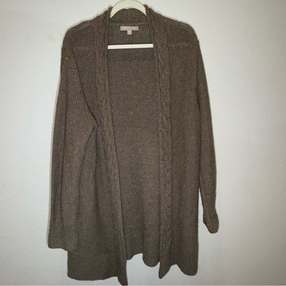Banana Republic Wool Blend Brown Green Cardigan Sweater cable knit XL